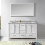 Caroline Avenue 60" Double Bath Vanity in White with White Marble Top and Square Sinks and Matching Mirror