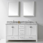 Caroline Avenue 60" Double Bath Vanity in White with White Marble Top and Square Sinks and Matching Mirror