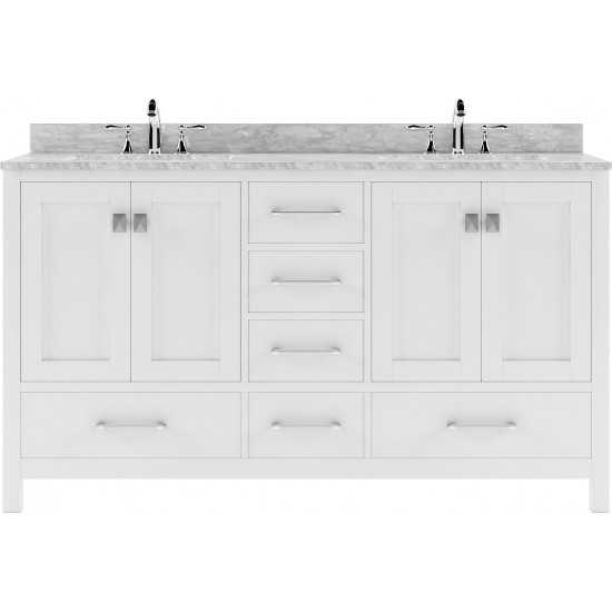 Caroline Avenue 60" Double Bath Vanity in White with White Marble Top and Square Sinks