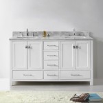 Caroline Avenue 60" Double Bath Vanity in White with White Marble Top and Square Sinks