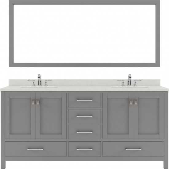 Caroline Avenue 72" Double Bath Vanity in Cashmere Gray with White Quartz Top and Round Sinks and Matching Mirror