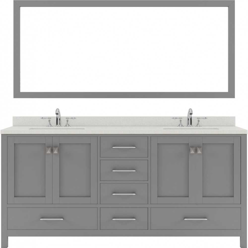 Caroline Avenue 72" Double Bath Vanity in Cashmere Gray with White Quartz Top and Round Sinks and Matching Mirror