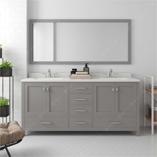 Caroline Avenue 72" Double Bath Vanity in Cashmere Gray with White Quartz Top and Round Sinks and Matching Mirror