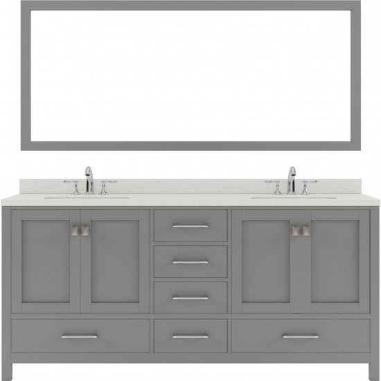 Caroline Avenue 72" Double Vanity in Cashmere Gray with White Quartz Top and Round Sinks with Polished Chrome Faucets and Mir