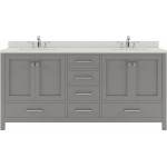 Caroline Avenue 72" Double Bath Vanity in Cashmere Gray with White Quartz Top and Round Sinks