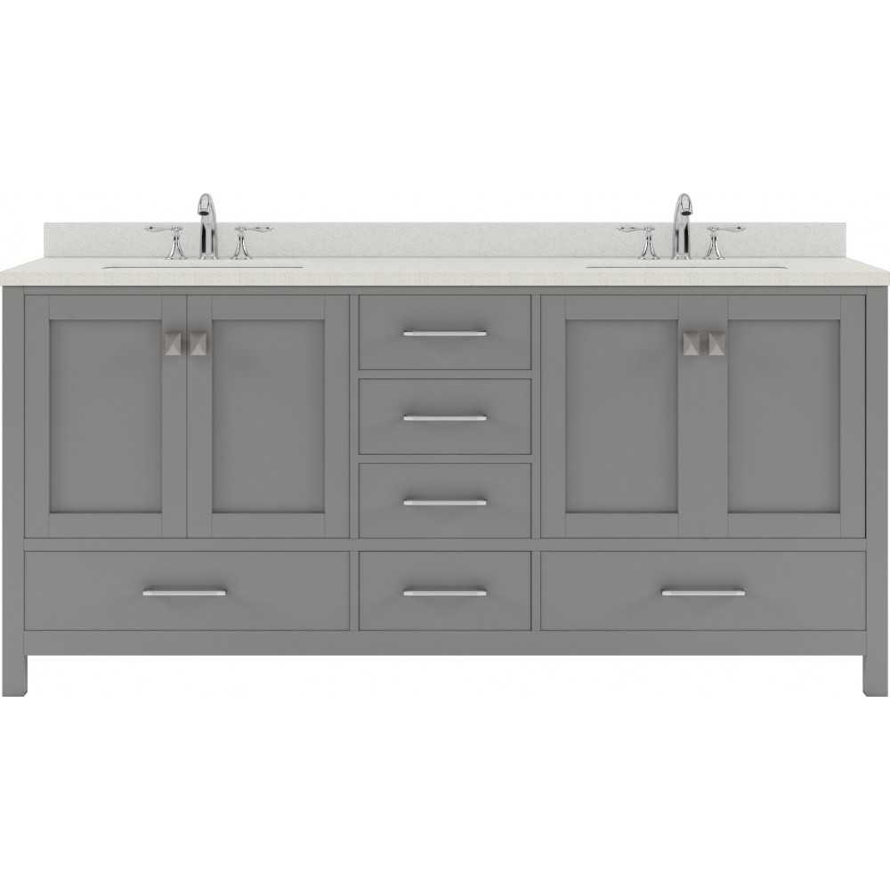 Caroline Avenue 72" Double Bath Vanity in Cashmere Gray with White Quartz Top and Round Sinks