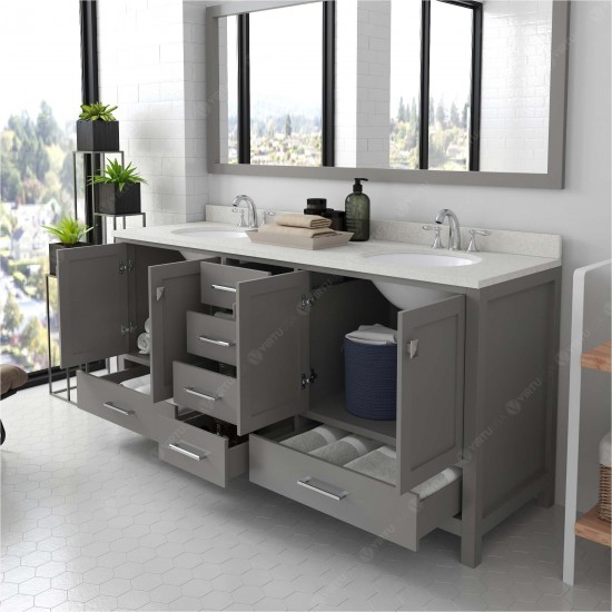 Caroline Avenue 72" Double Bath Vanity in Cashmere Gray with White Quartz Top and Round Sinks