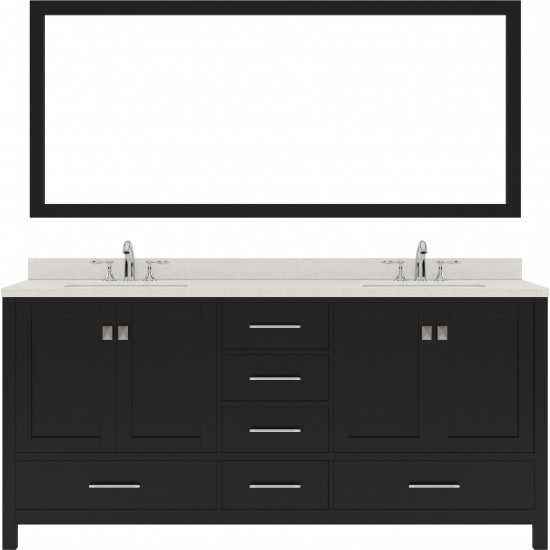 Caroline Avenue 72" Double Bath Vanity in Espresso with White Quartz Top and Round Sinks and Matching Mirror