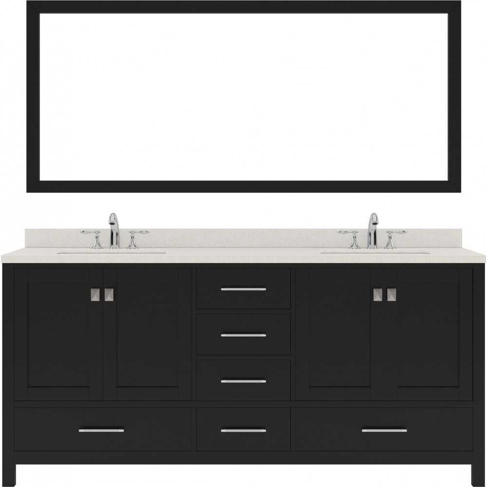 Caroline Avenue 72" Double Bath Vanity in Espresso with White Quartz Top and Round Sinks and Matching Mirror