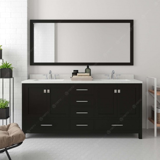 Caroline Avenue 72" Double Bath Vanity in Espresso with White Quartz Top and Round Sinks and Matching Mirror