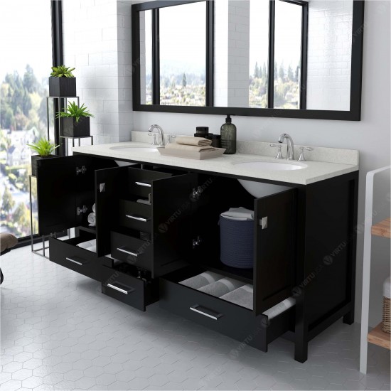 Caroline Avenue 72" Double Bath Vanity in Espresso with White Quartz Top and Round Sinks and Matching Mirror