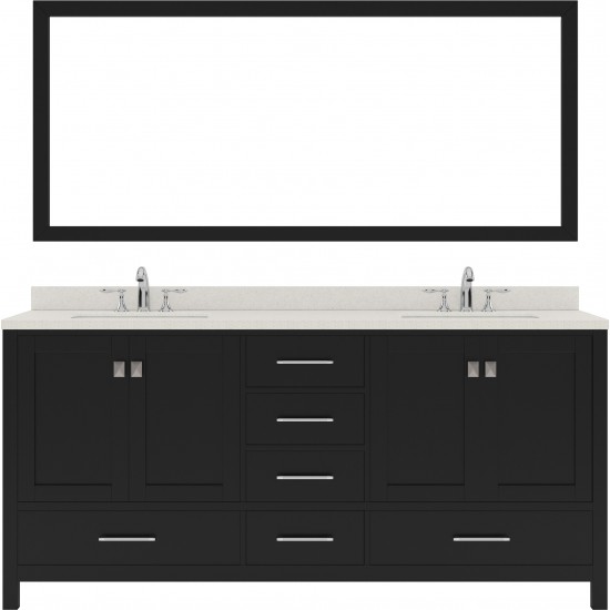 Caroline Avenue 72" Double Bath Vanity in Espresso with White Quartz Top and Round Sinks with Polished Chrome Faucets and Mir