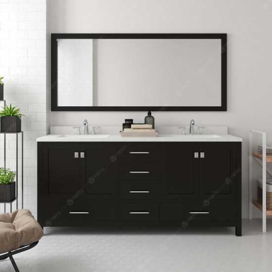 Caroline Avenue 72" Double Bath Vanity in Espresso with White Quartz Top and Round Sinks with Polished Chrome Faucets and Mir