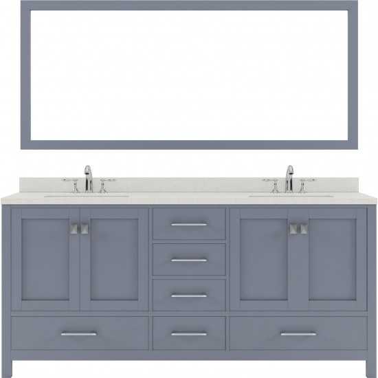 Caroline Avenue 72" Double Bath Vanity in Gray with White Quartz Top and Round Sinks and Matching Mirror