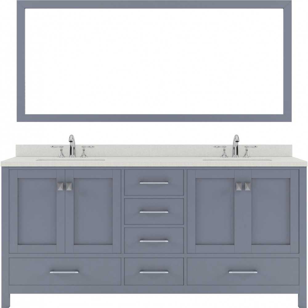 Caroline Avenue 72" Double Bath Vanity in Gray with White Quartz Top and Round Sinks and Matching Mirror