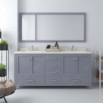 Caroline Avenue 72" Double Bath Vanity in Gray with White Quartz Top and Round Sinks and Matching Mirror