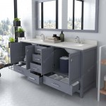 Caroline Avenue 72" Double Bath Vanity in Gray with White Quartz Top and Round Sinks with Polished Chrome Faucets and Mirror