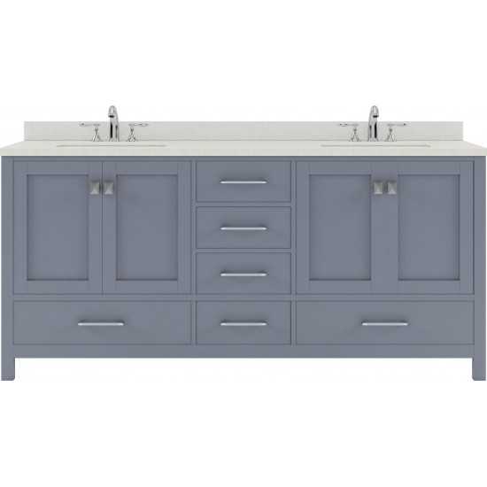 Caroline Avenue 72" Double Bath Vanity in Gray with White Quartz Top and Round Sinks