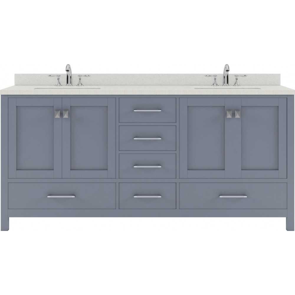 Caroline Avenue 72" Double Bath Vanity in Gray with White Quartz Top and Round Sinks