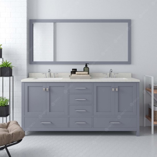 Caroline Avenue 72" Double Bath Vanity in Gray with White Quartz Top and Round Sinks