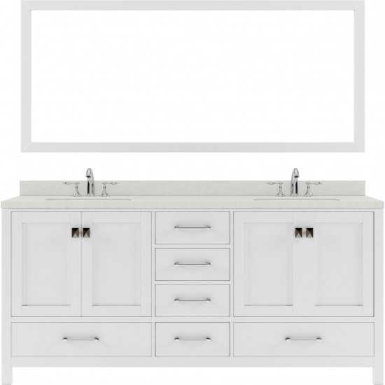 Caroline Avenue 72" Double Bath Vanity in White with White Quartz Top and Round Sinks and Matching Mirror