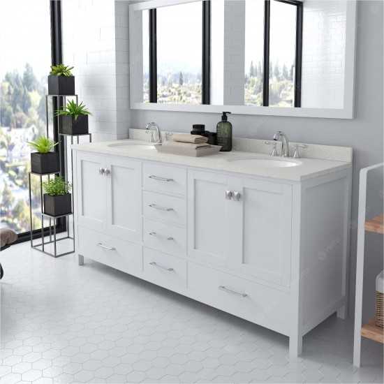 Caroline Avenue 72" Double Bath Vanity in White with White Quartz Top and Round Sinks and Matching Mirror