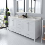 Caroline Avenue 72" Double Bath Vanity in White with White Quartz Top and Round Sinks with Brushed Nickel Faucets and Mirror