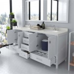 Caroline Avenue 72" Double Bath Vanity in White with White Quartz Top and Round Sinks with Brushed Nickel Faucets and Mirror
