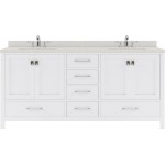 Caroline Avenue 72" Double Bath Vanity in White with White Quartz Top and Round Sinks