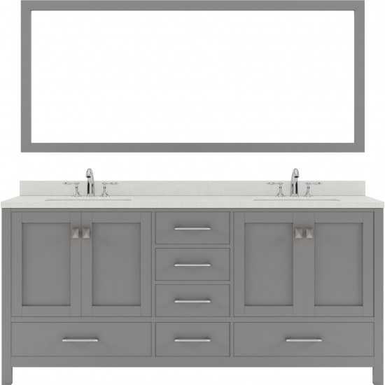 Caroline Avenue 72" Double Bath Vanity in Cashmere Gray with White Quartz Top and Square Sinks and Matching Mirror