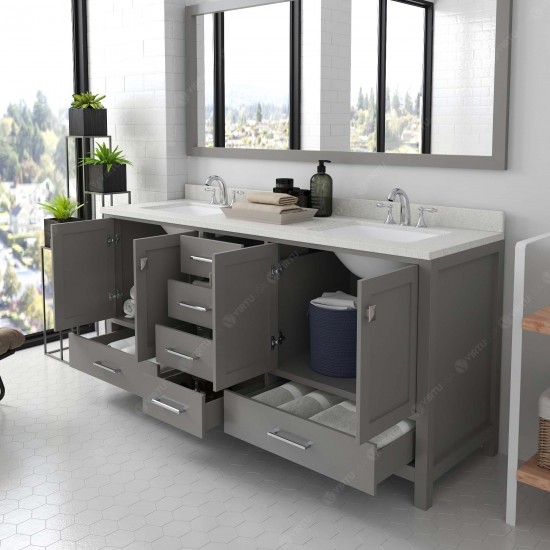 Caroline Avenue 72" Double Bath Vanity in Cashmere Gray with White Quartz Top and Square Sinks and Matching Mirror