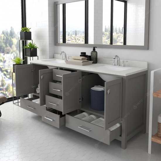 Caroline Avenue 72" Double Vanity in Cashmere Gray with White Quartz Top, Square Sinks with Polished Chrome Faucets, Mirror