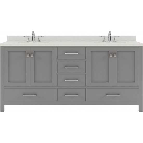 Caroline Avenue 72" Double Bath Vanity in Cashmere Gray with White Quartz Top and Square Sinks