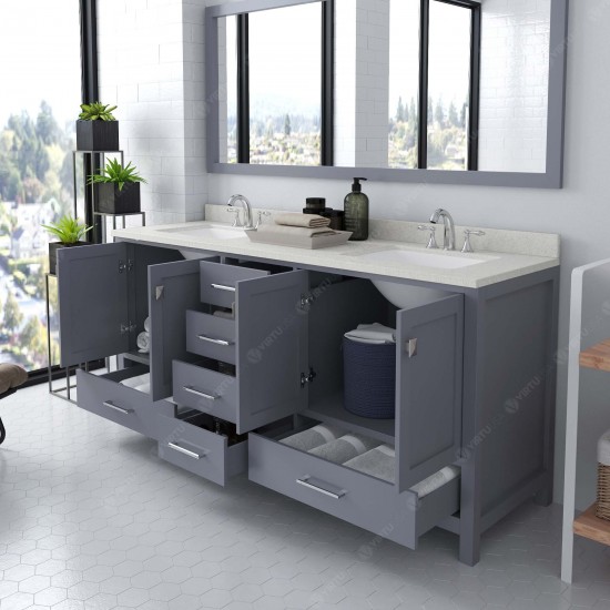 Caroline Avenue 72" Double Bath Vanity in Gray with White Quartz Top and Square Sinks and Matching Mirror