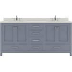 Caroline Avenue 72" Double Bath Vanity in Gray with White Quartz Top and Square Sinks