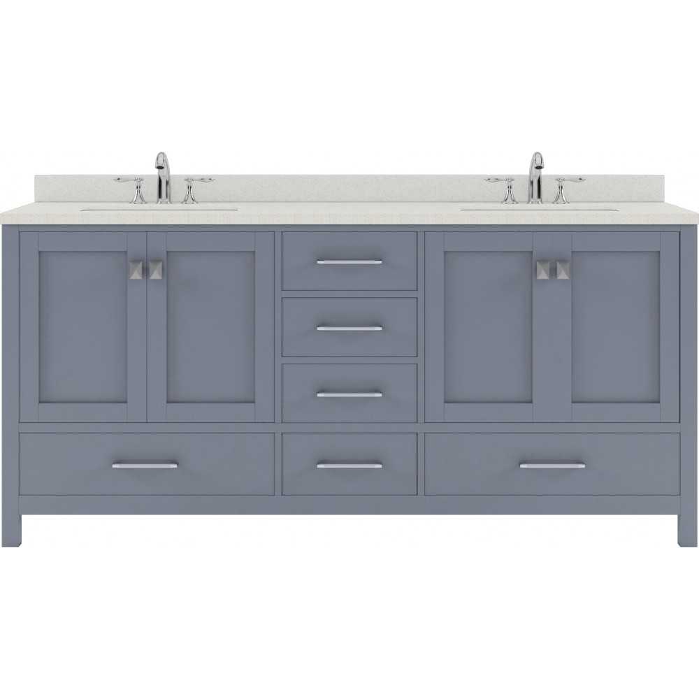 Caroline Avenue 72" Double Bath Vanity in Gray with White Quartz Top and Square Sinks