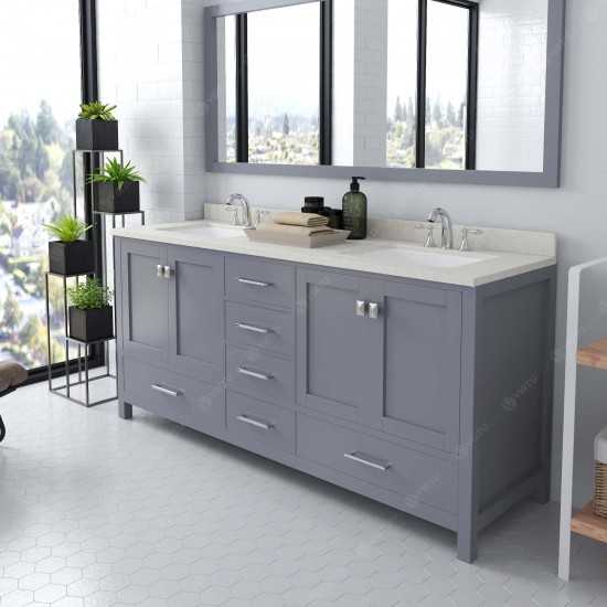 Caroline Avenue 72" Double Bath Vanity in Gray with White Quartz Top and Square Sinks