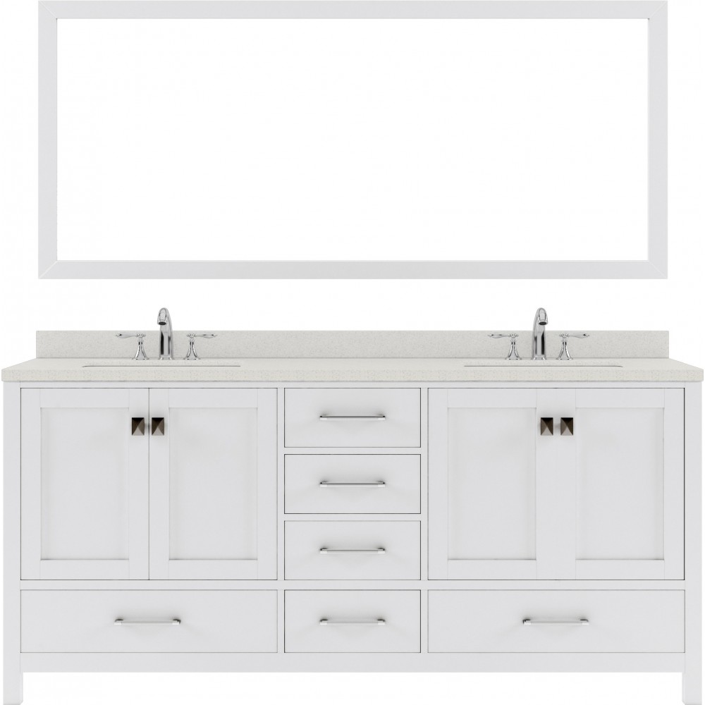 Caroline Avenue 72" Double Bath Vanity in White with White Quartz Top and Square Sinks and Matching Mirror