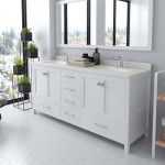 Caroline Avenue 72" Double Bath Vanity in White with White Quartz Top and Square Sinks and Matching Mirror