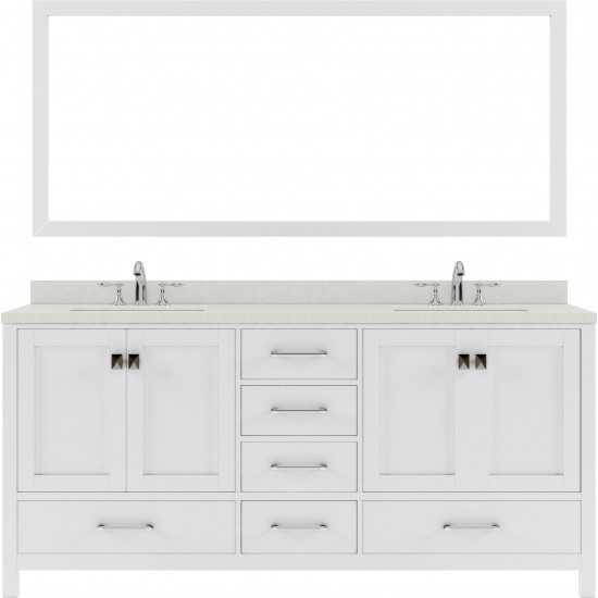 Caroline Avenue 72" Double Bath Vanity in White with White Quartz Top and Square Sinks with Polished Chrome Faucets and Mirro