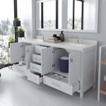 Caroline Avenue 72" Double Bath Vanity in White with White Quartz Top and Square Sinks with Polished Chrome Faucets and Mirro