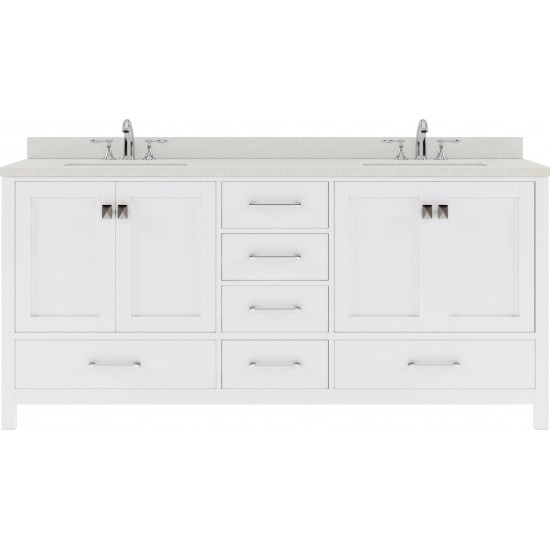 Caroline Avenue 72" Double Bath Vanity in White with White Quartz Top and Square Sinks