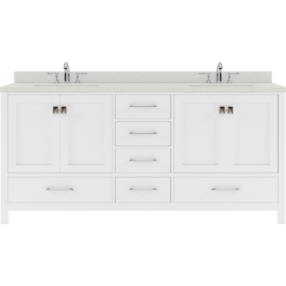 Caroline Avenue 72" Double Bath Vanity in White with White Quartz Top and Square Sinks