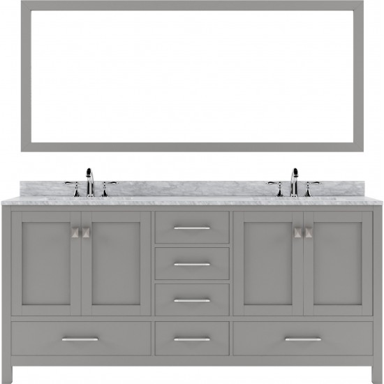 Caroline Avenue 72" Double Bath Vanity in Cashmere Gray with White Marble Top and Round Sinks and Matching Mirror