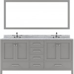 Caroline Avenue 72" Double Vanity in Cashmere Gray with White Marble Top and Round Sinks with Brushed Nickel Faucets and Mirr