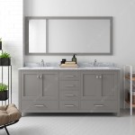 Caroline Avenue 72" Double Vanity in Cashmere Gray with White Marble Top and Round Sinks with Brushed Nickel Faucets and Mirr