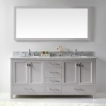 Caroline Avenue 72" Double Vanity in Cashmere Gray with White Marble Top and Round Sinks with Polished Chrome Faucets and Mir