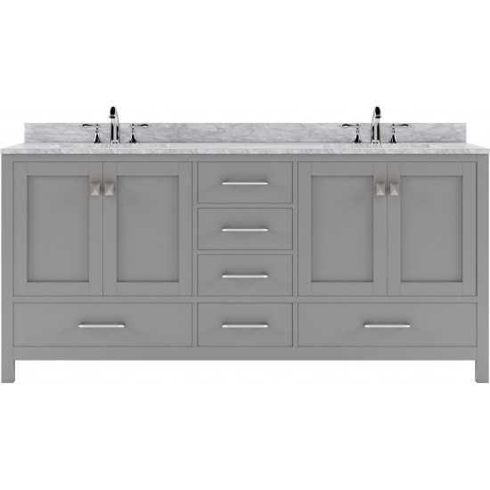 Caroline Avenue 72" Double Bath Vanity in Cashmere Gray with White Marble Top and Round Sinks