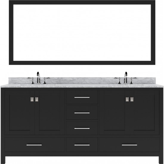 Caroline Avenue 72" Double Bath Vanity in Espresso with White Marble Top and Round Sinks and Matching Mirror