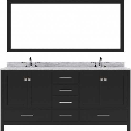 Caroline Avenue 72" Double Bath Vanity in Espresso with White Marble Top and Round Sinks with Brushed Nickel Faucets and Mirr